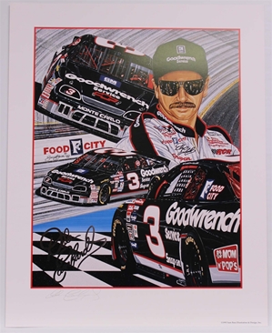 Autographed Dale Earnhardt "Back in Black" Original 1995 Sam Bass 27" X 21" Print w/ COA Sam Bass, Intimidator, Earnhardt Sr., 1987, Monster Energy Cup Series, Winston Cup,Poster, The Count of Monte Carlo, Chanpion, Ralph
