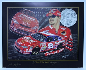 Autographed Dale Earnhardt Jr "Spirit of the Night" Signed & Numbered in Gold Sam Bass 25" X 31" Print W/COA Sam Bass, Dale Earnhardt Jr, Budweiser, Monster Energy Cup Series, Winston Cup, Poster