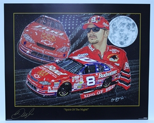Autographed Dale Earnhardt Jr "Spirit of the Night" Signed in Gold Original Sam Bass 25" X 31" Print W/COA Sam Bass, Dale Earnhardt Jr, Budweiser, Monster Energy Cup Series, Winston Cup, Poster