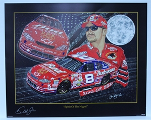 Autographed Dale Earnhardt Jr "Spirit of the Night" Signed in Silver Original Sam Bass 25" X 31" Print w/ COA Sam Bass, Dale Earnhardt Jr, Budweiser, Monster Energy Cup Series, Winston Cup, Poster