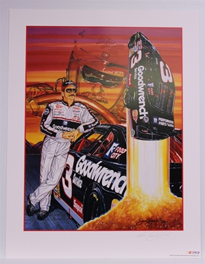 Autographed Dale Earnhardt "Man on a Mission" Original 1997 Sam Bass 27" x 21" Print w/ COA Sam Bass, Intimidator, Earnhardt Sr., 1987, Monster Energy Cup Series, Winston Cup,Poster, The Count of Monte Carlo, Chanpion, Ralph