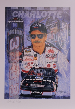 Autographed Dale Earnhardt "The Thunder Rolls" Original Sam Bass 30" X 22" Print Sam Bass, Intimidator, Earnhardt Sr., 1987, Monster Energy Cup Series, Winston Cup,Poster, The Count of Monte Carlo, Chanpion, Ralph