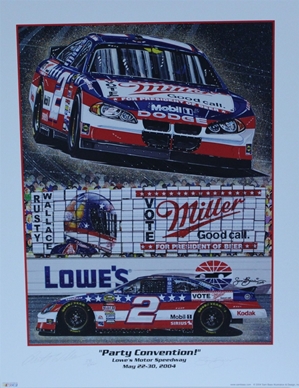 Autographed Rusty Wallace "Party Convention" Original Numbered Sam Bass 27" X 21" Print w/ COA Autographed Rusty Wallace "Party Convention" Original Numbered Sam Bass 27" X 21" Print w/ COA
