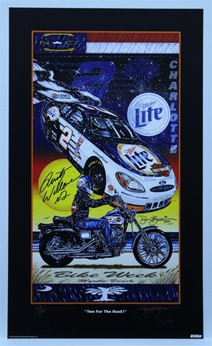 Autographed Rusty Wallace "Two for the Road" Numbered out of 500 Original Sam Bass 29" X 17" Print Sam Bass, Rusty Wallace, Miller Lite, Monster Energy Cup Series, Winston Cup, Poster