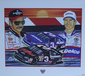 Dale Earnhardt & Dale Earnhardt Jr "Rising Son" 22" X 26" Original Numbered 1998 Sam Bass Print Sam Bass, Earnhardt Sr. Monster Energy Cup Series, Winston Cup,Poster, The Count of Monte Carlo, Champion, Ralph, Dale Earnhardt & Dale Earnhardt Jr "Rising Son" 22" X 26" Original Numbered 1998 Sam Bass Print