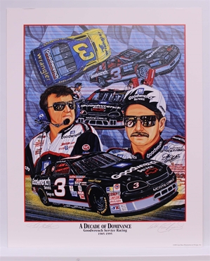 Double Autographed Dale Earnhardt & Richard Childress "Decade of Dominance" Original 1995 Sam Bass 23" X 28" Print Sam Bass, Intimidator, Earnhardt Sr., 1987, Monster Energy Cup Series, Winston Cup,Poster, The Count of Monte Carlo, Chanpion, Ralph
