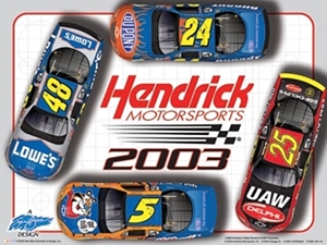 Jeff Gordon, Jerry Nadeau, Joe Nemechek, Brian Vickers and Jimmie Johnson"Hendrick Motorsport 2003" Sam Bass Poster 18" X 24" Sam Bas Poster