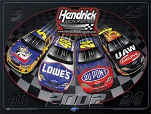 Jeff Gordon, Jerry Nadeau, Joe Nemechek and Jimmie Johnson "Hendrick Motorsport 2002" Sam Bass Poster 24" X 18" Sam Bas Poster