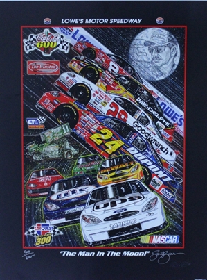 Lowes Motor Speedway 2001 Coca-Cola " The Man In The Moon " Sam Bass Numbered Print 23.5" X 17.5" Lowes Motor Speedway 2001  Coca-Cola " The Man In The Moon " Sam Bass Numbered Print 23.5" X 17.5"